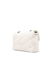 Pinko Love Mini Puff Borsa Donna in Nappa Trapuntata Bianco Seta/argento