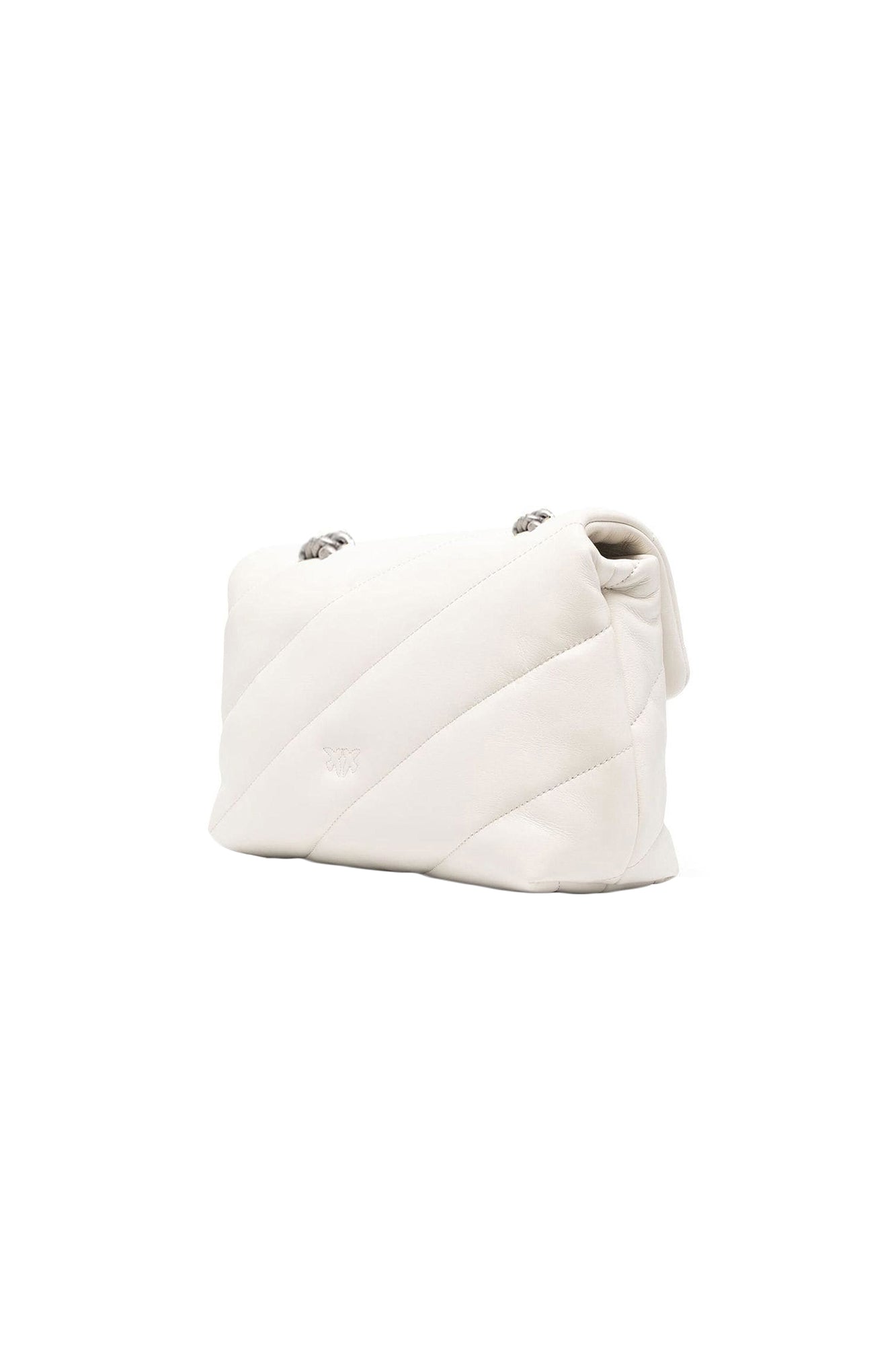 Pinko Love Mini Puff Borsa Donna in Nappa Trapuntata Bianco Seta/argento