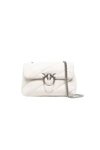 Pinko Love Mini Puff Borsa Donna in Nappa Trapuntata Bianco Seta/argento