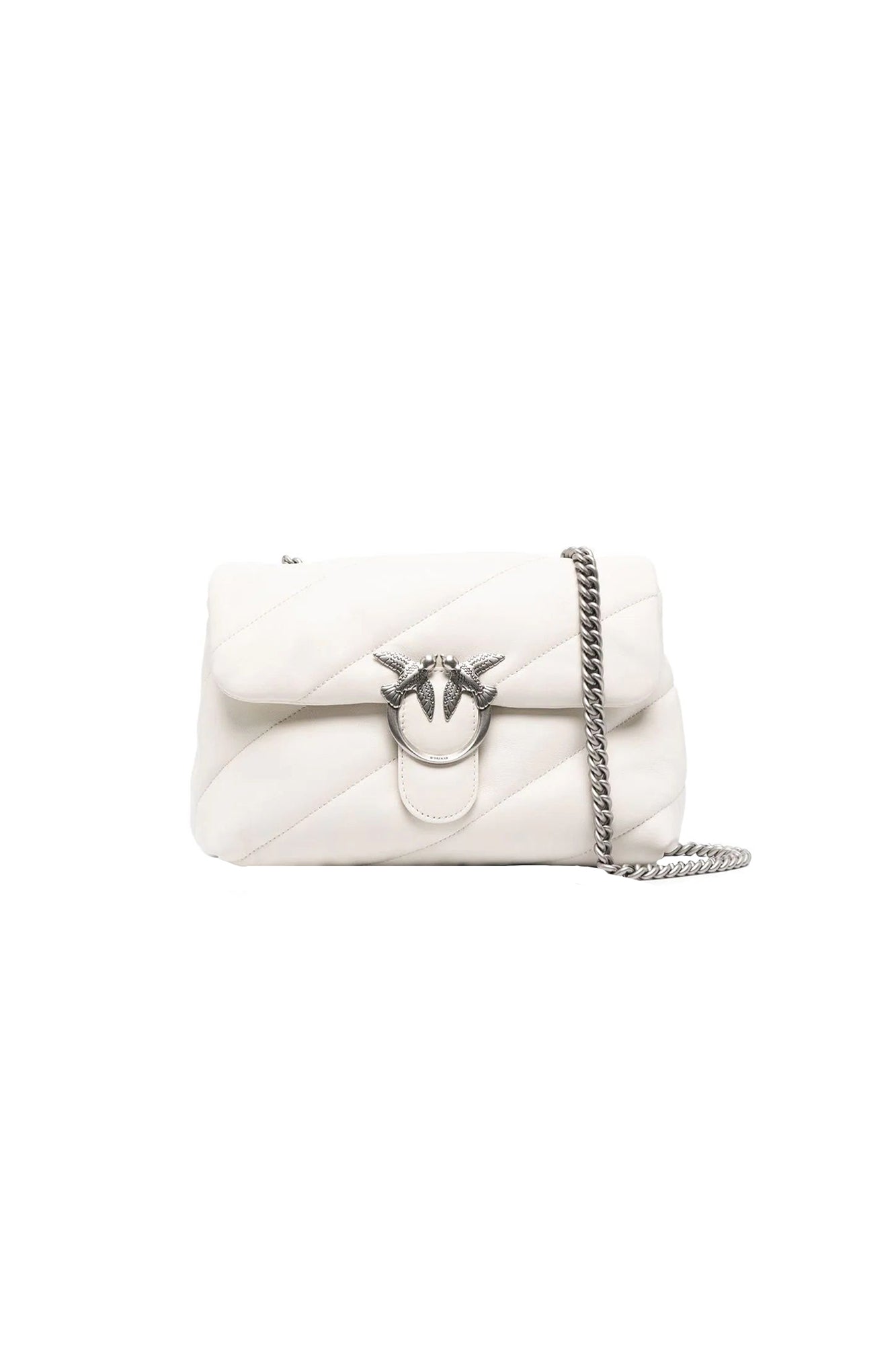 Pinko Love Mini Puff Borsa Donna in Nappa Trapuntata Bianco Seta/argento
