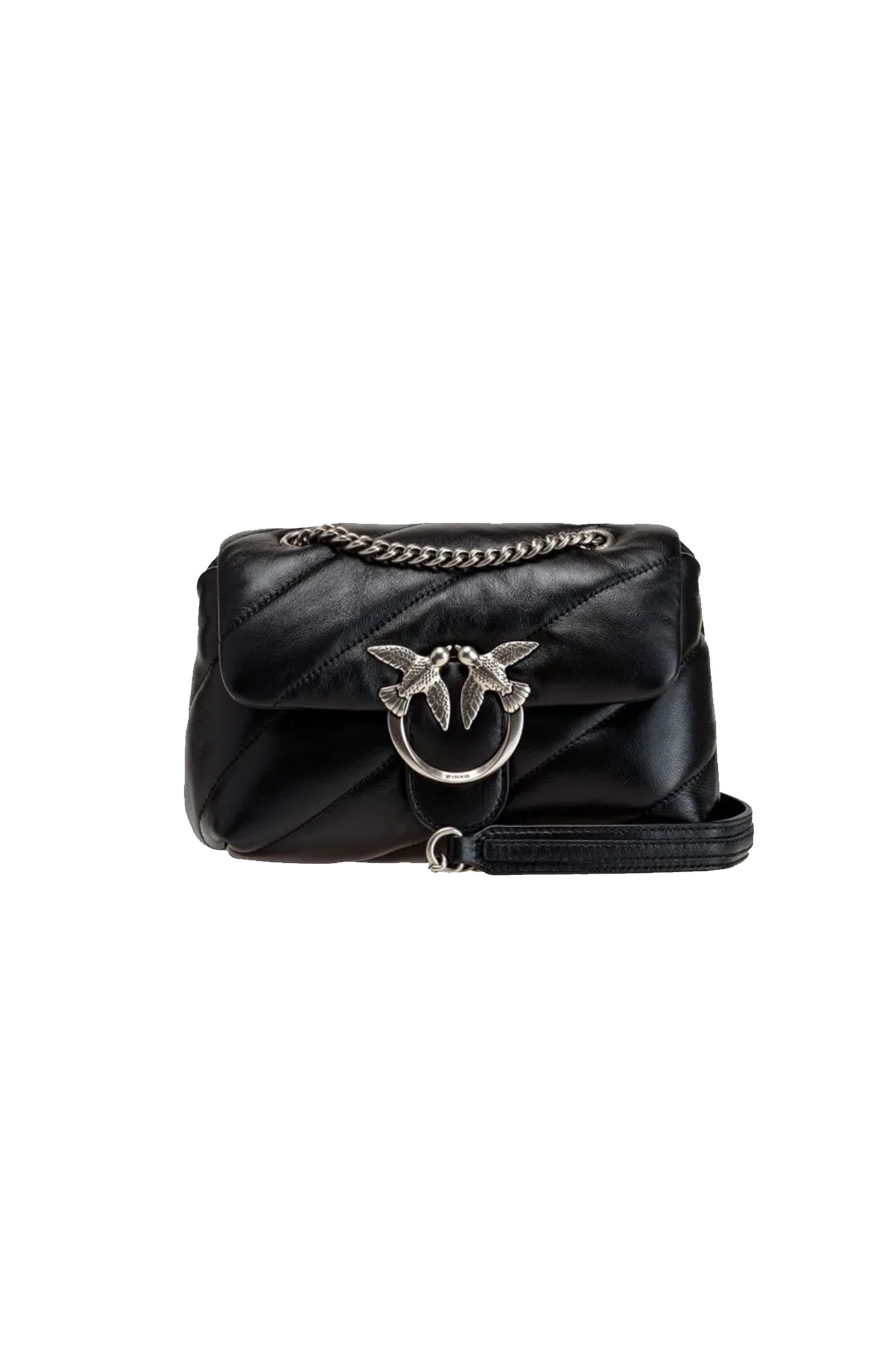 Pinko Love Mini Puff Borsa Donna in Nappa Trapuntata Nero/argento