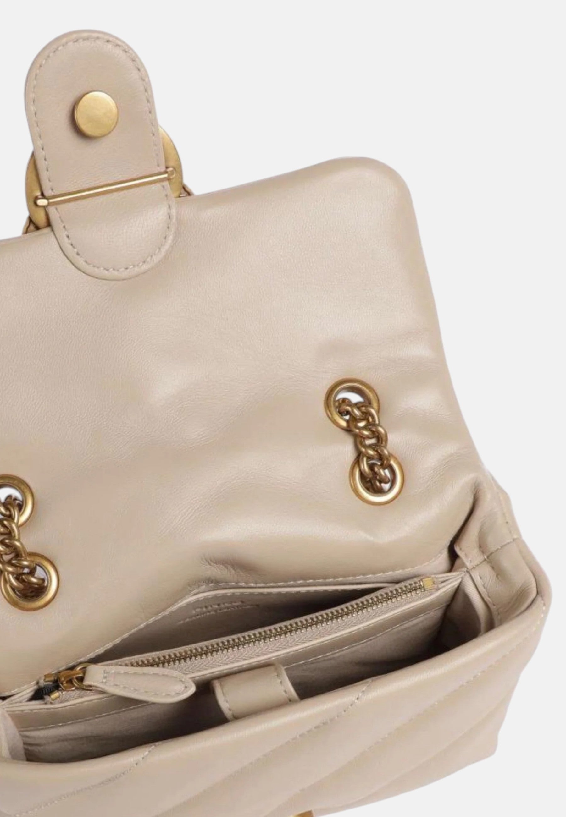 Pinko Love Mini Puff Borsa Donna in Nappa Trapuntata Beige/grigio/oro