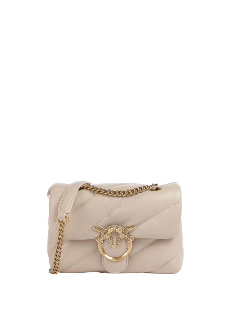 Pinko Love Mini Puff Borsa Donna in Nappa Trapuntata Beige/grigio/oro