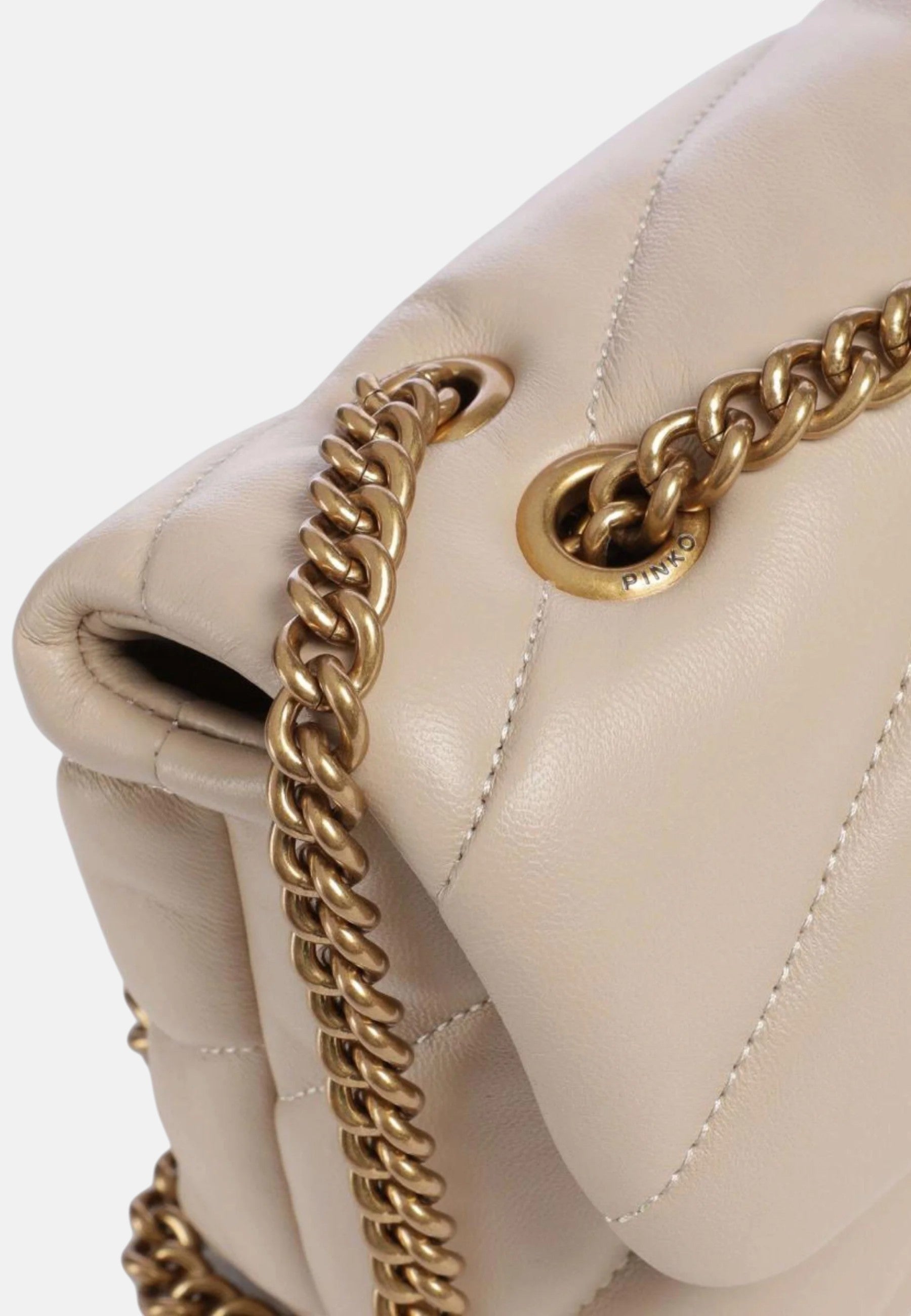 Pinko Love Mini Puff Borsa Donna in Nappa Trapuntata Beige/grigio/oro