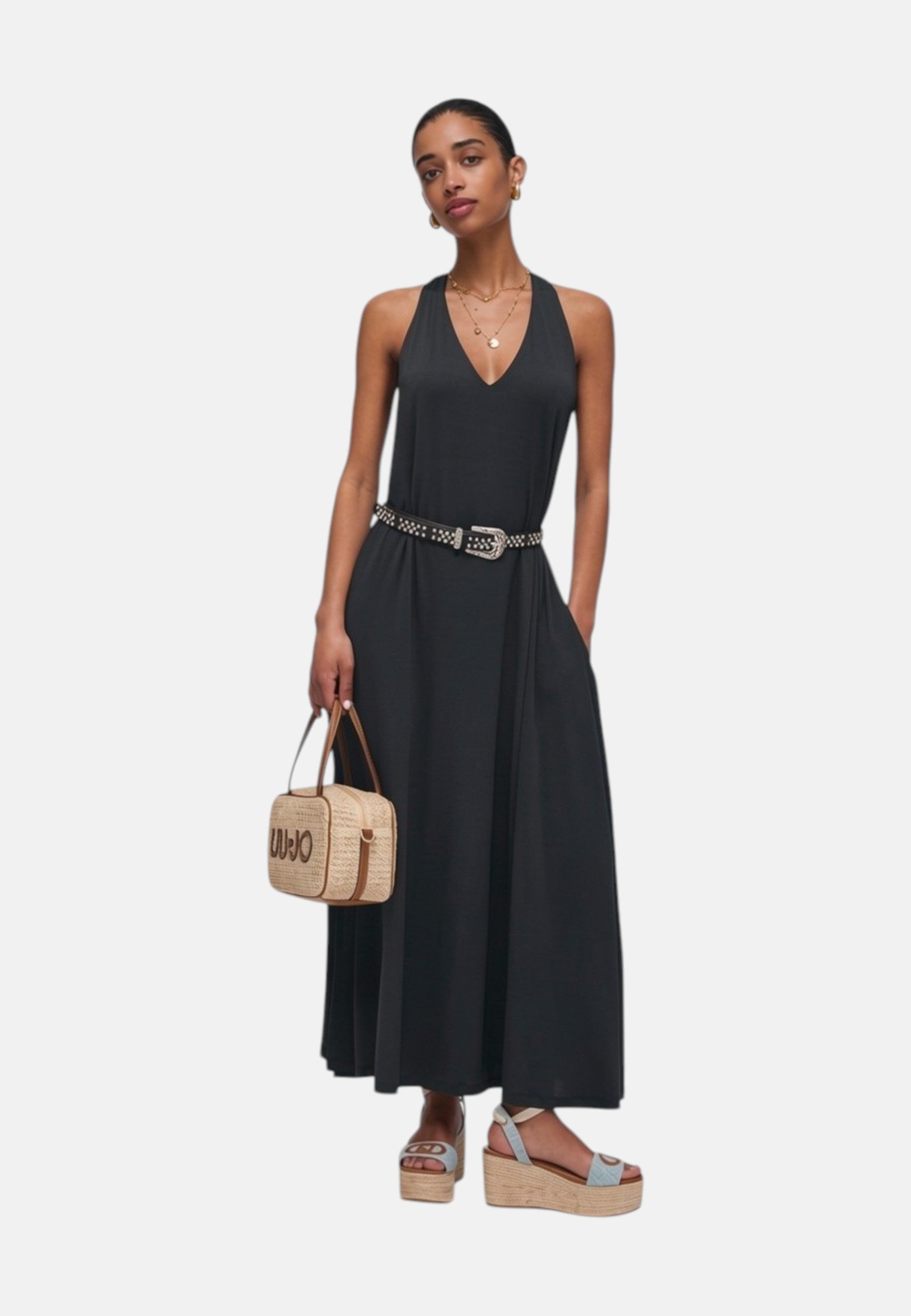 Abito Donna lungo in jersey lucido Nero