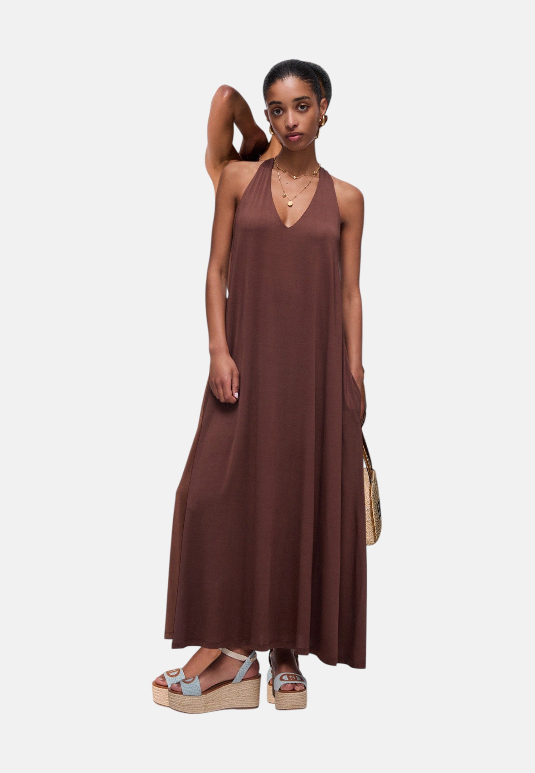 Abito Donna lungo in jersey lucido Terra