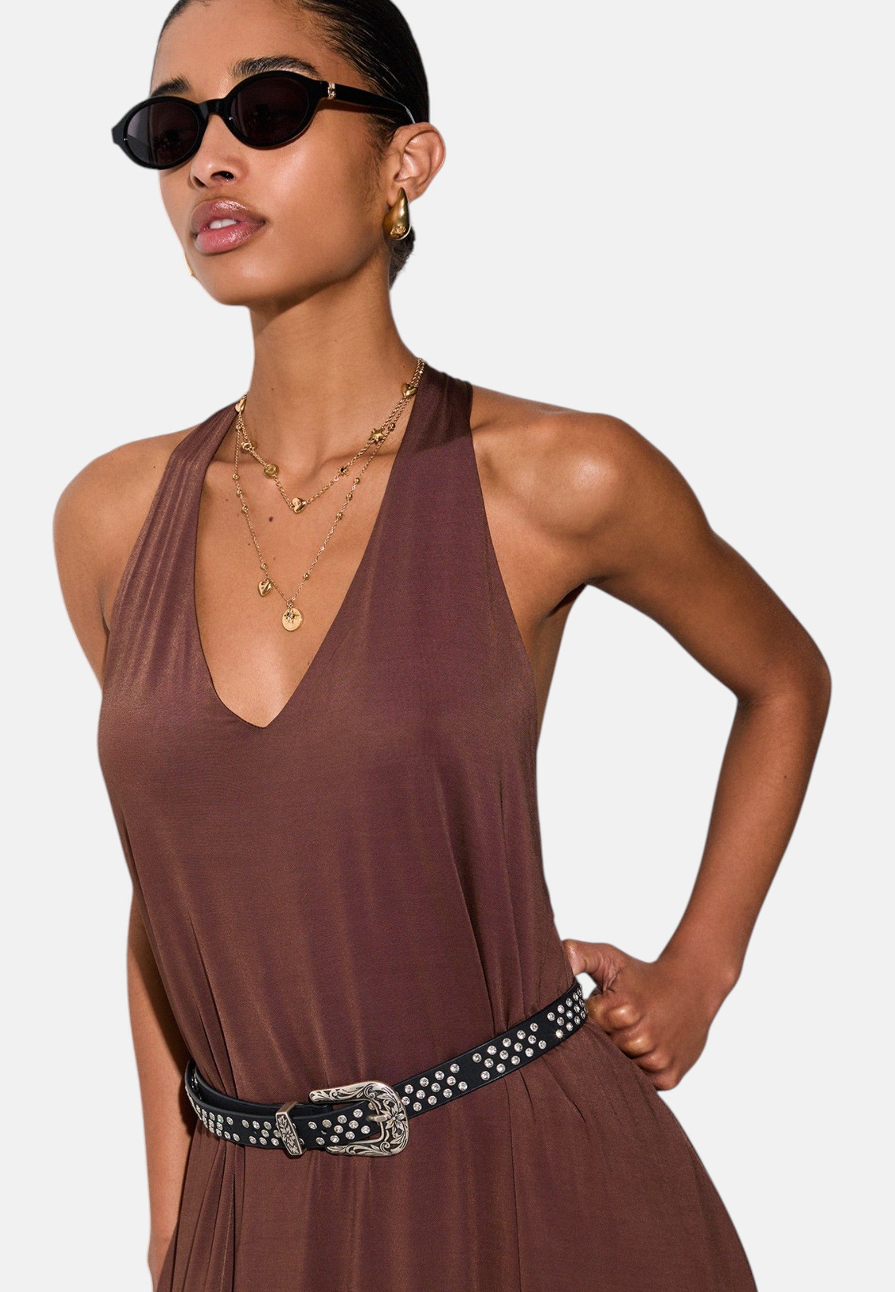 Abito Donna lungo in jersey lucido Terra