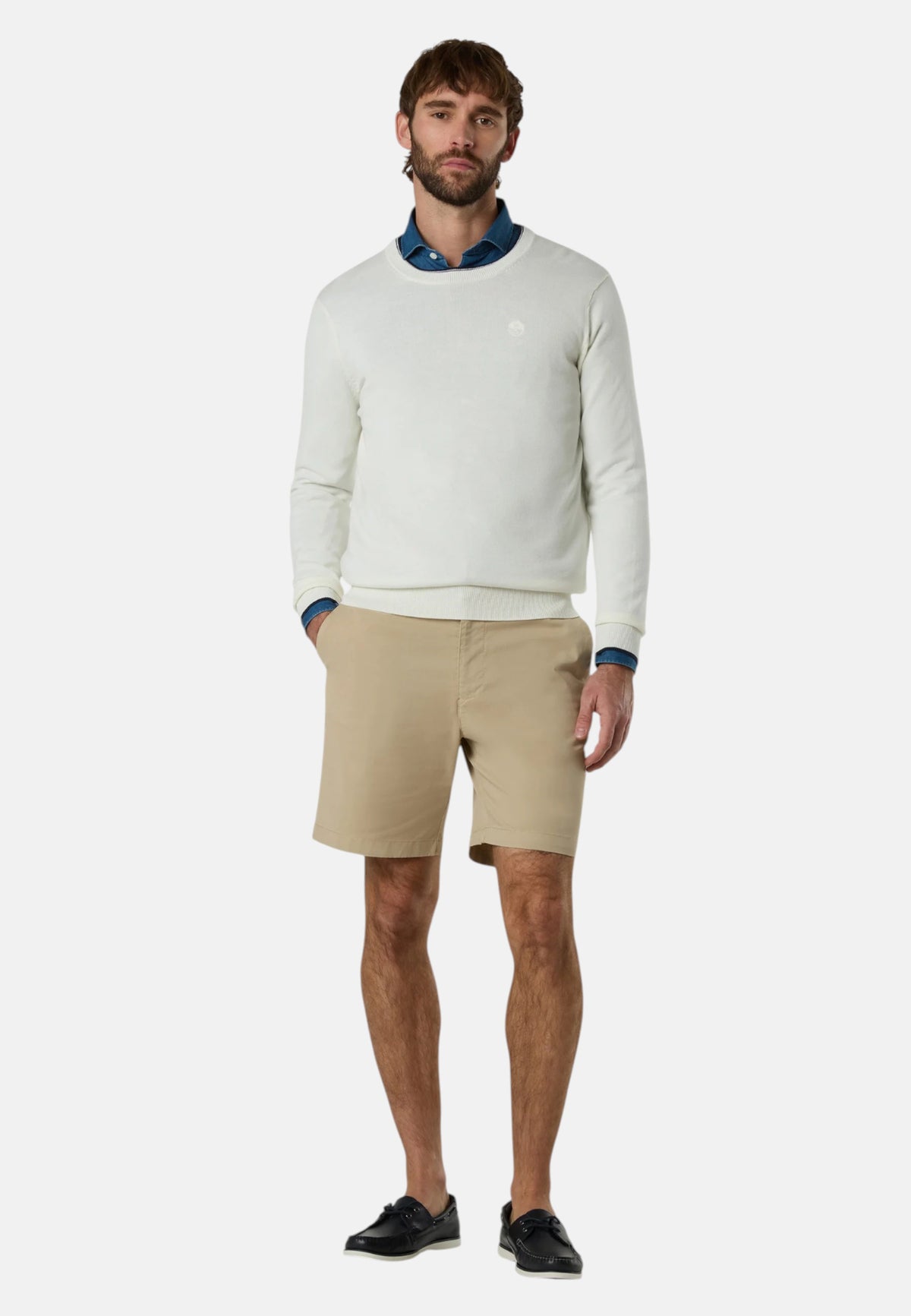 Maglione girocollo con logo tono su tono Uomo North Sails Marshmallow