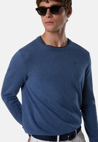 Maglione girocollo con logo tono su tono Uomo North Sails Denim Blue Melange