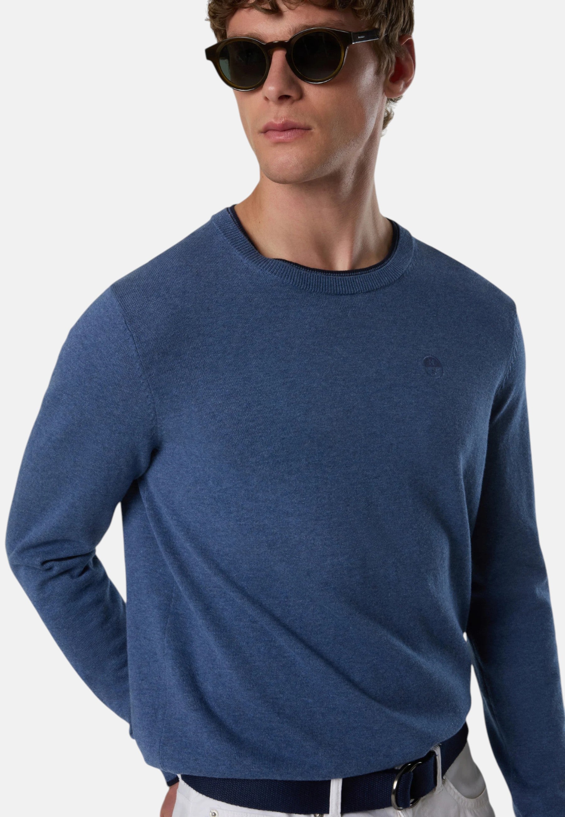 Maglione girocollo con logo tono su tono Uomo North Sails Denim Blue Melange