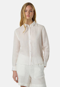 Camicia in lino con logo ricamato Marshmallow
