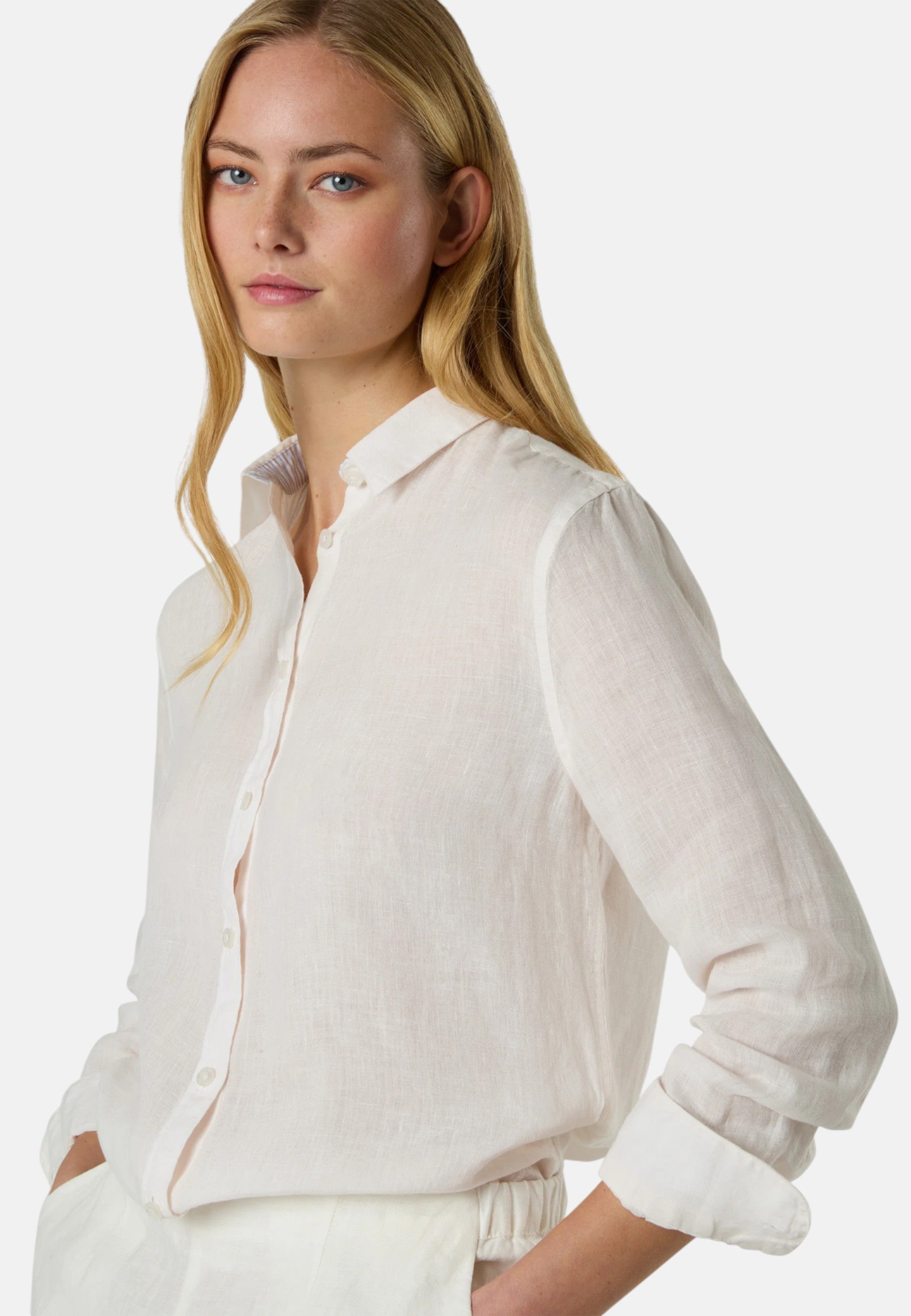 Camicia in lino con logo ricamato Marshmallow