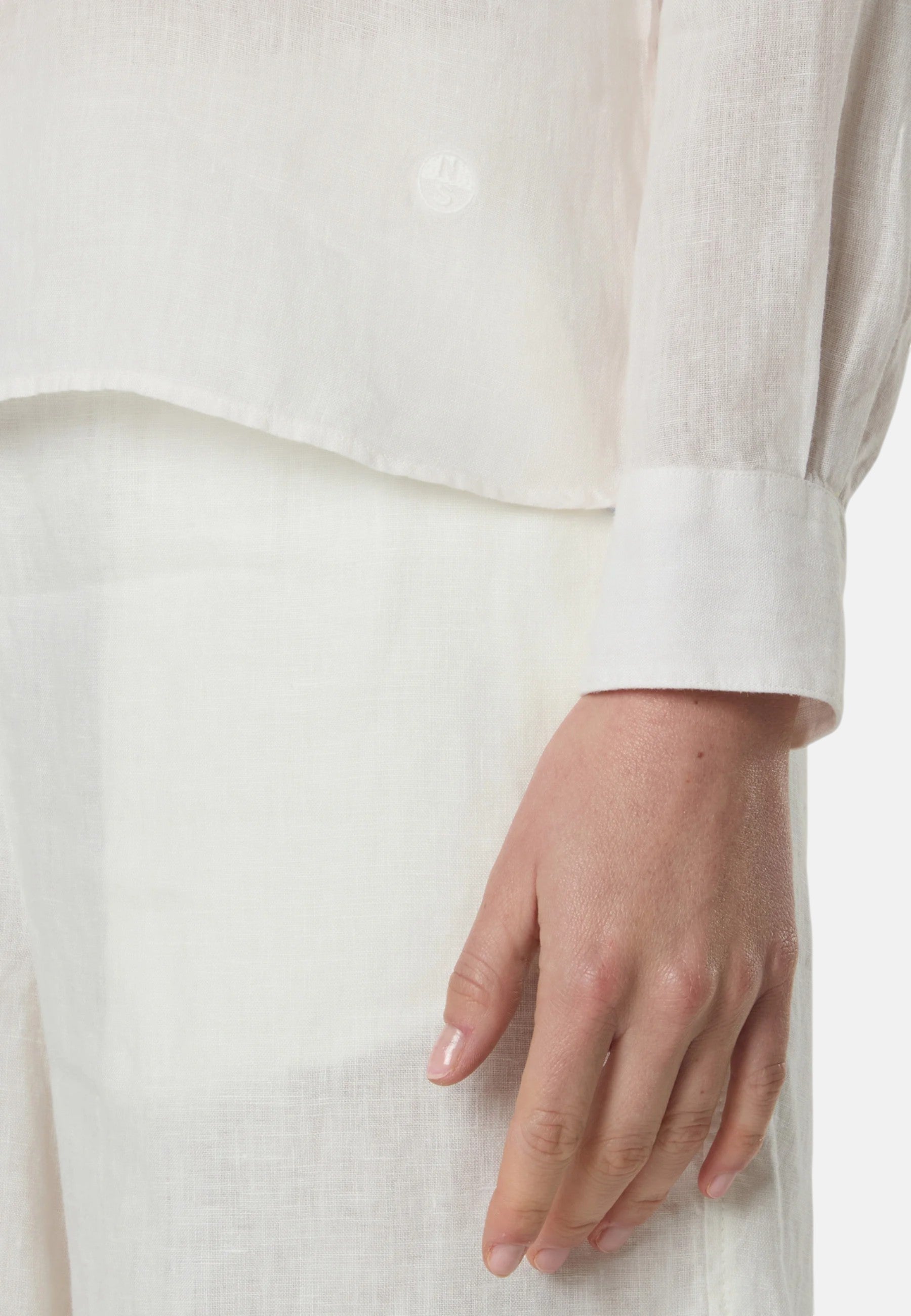 Camicia in lino con logo ricamato Marshmallow