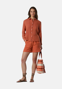 Camicia in lino con logo ricamato Mecca Orange