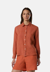 Camicia in lino con logo ricamato Mecca Orange