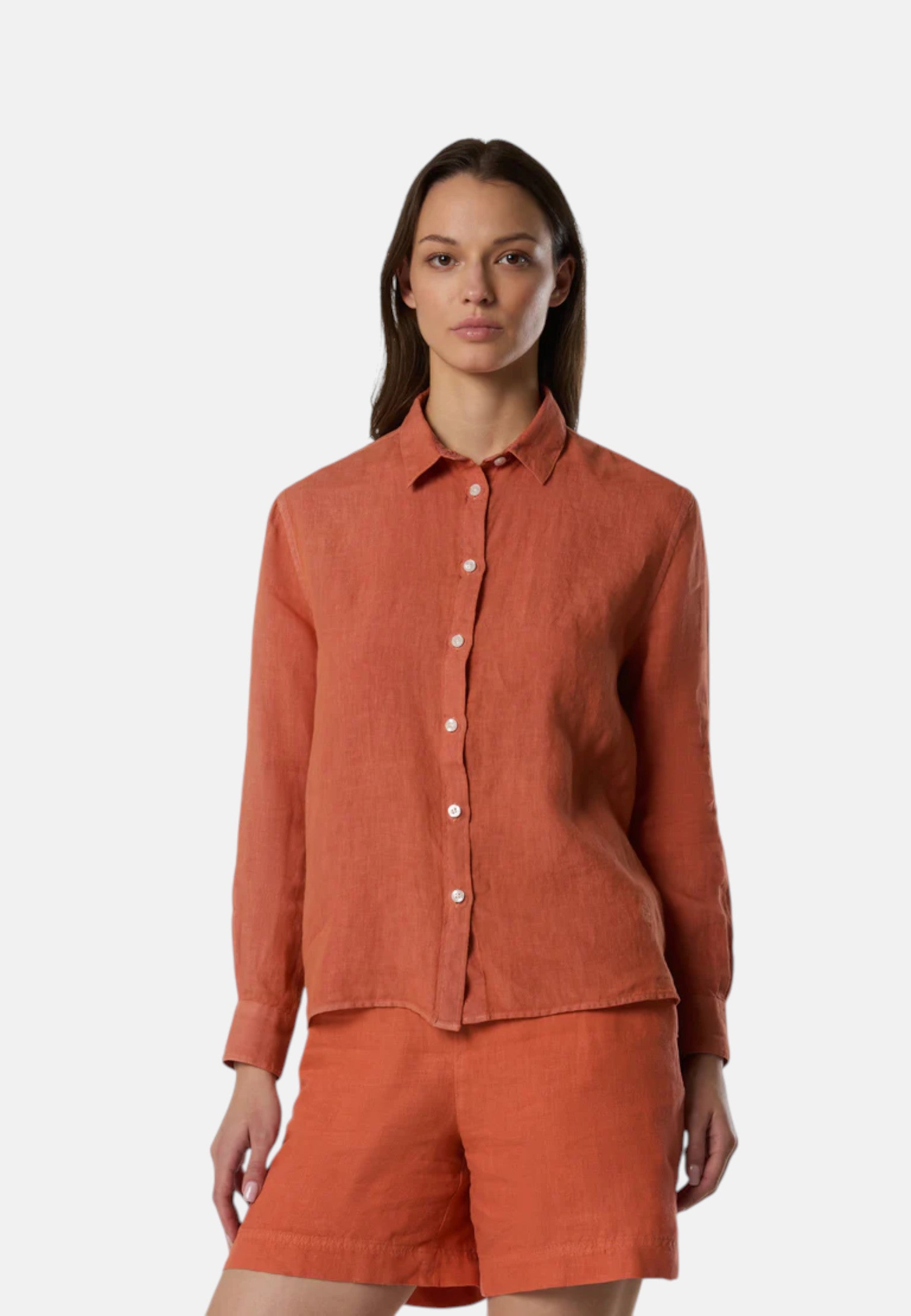 Camicia in lino con logo ricamato Mecca Orange