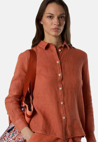 Camicia in lino con logo ricamato Mecca Orange