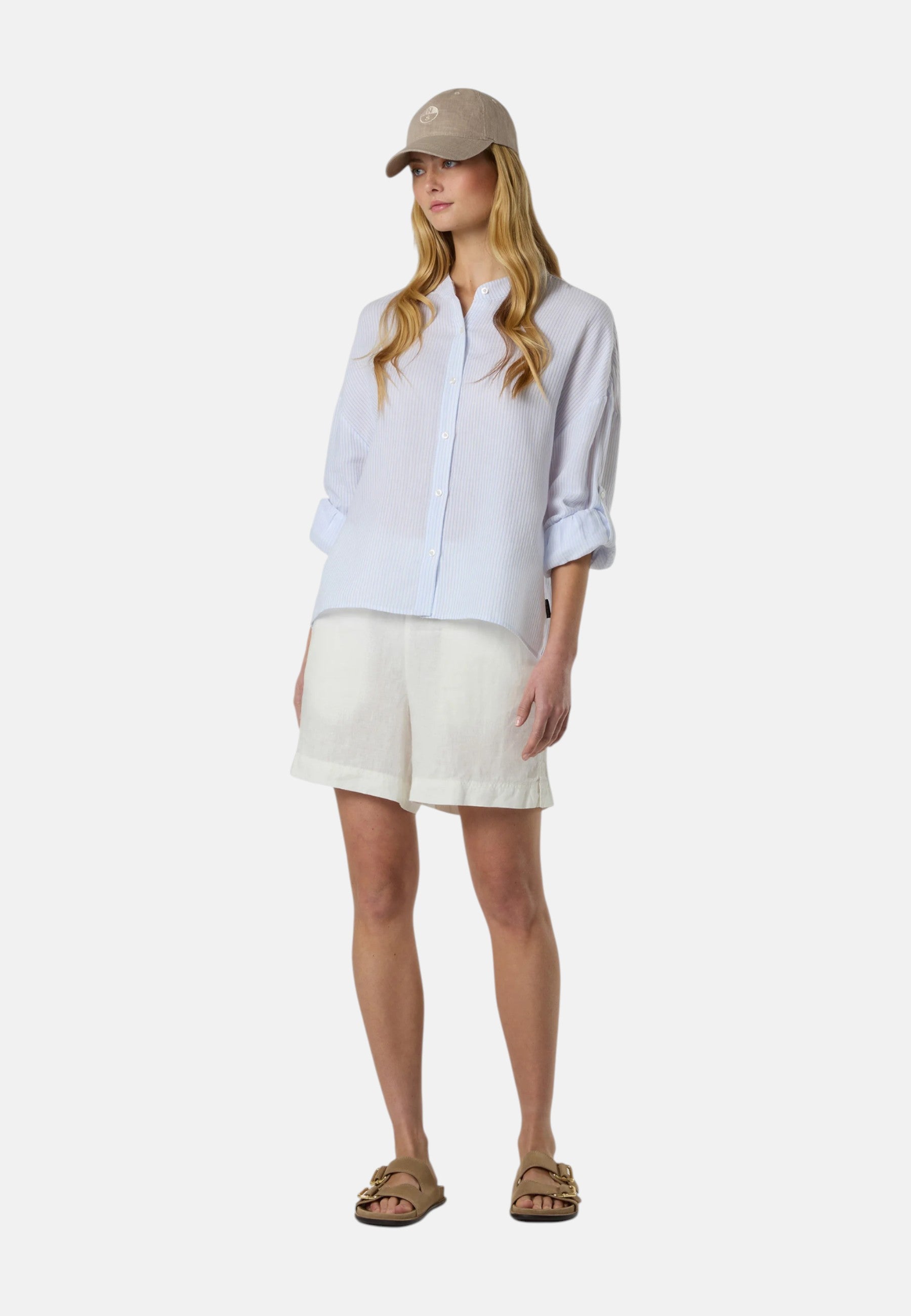 Camicia a righe con colletto alla coreana Combo 1