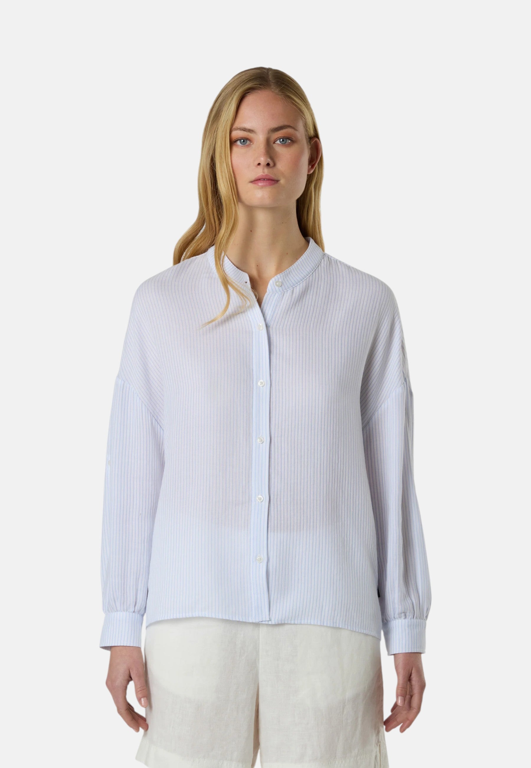 Camicia a righe con colletto alla coreana Combo 1