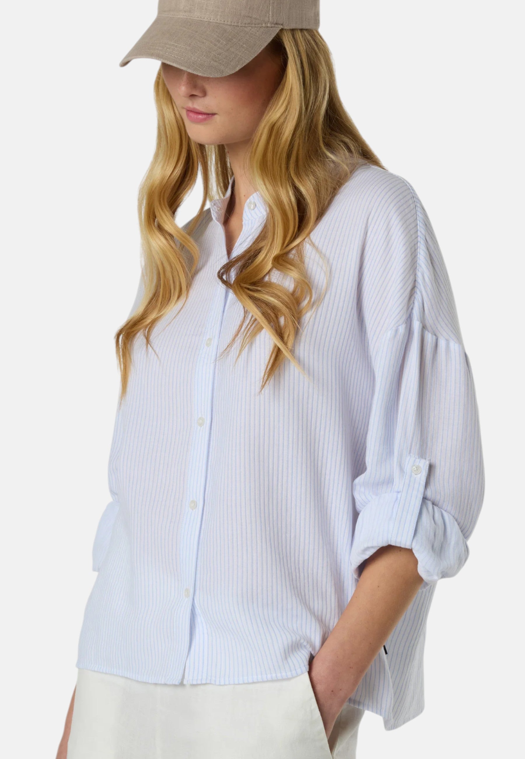 Camicia a righe con colletto alla coreana Combo 1