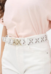 Armani Exchange Cintura reversibile bianca e beige da donna Off White/sand