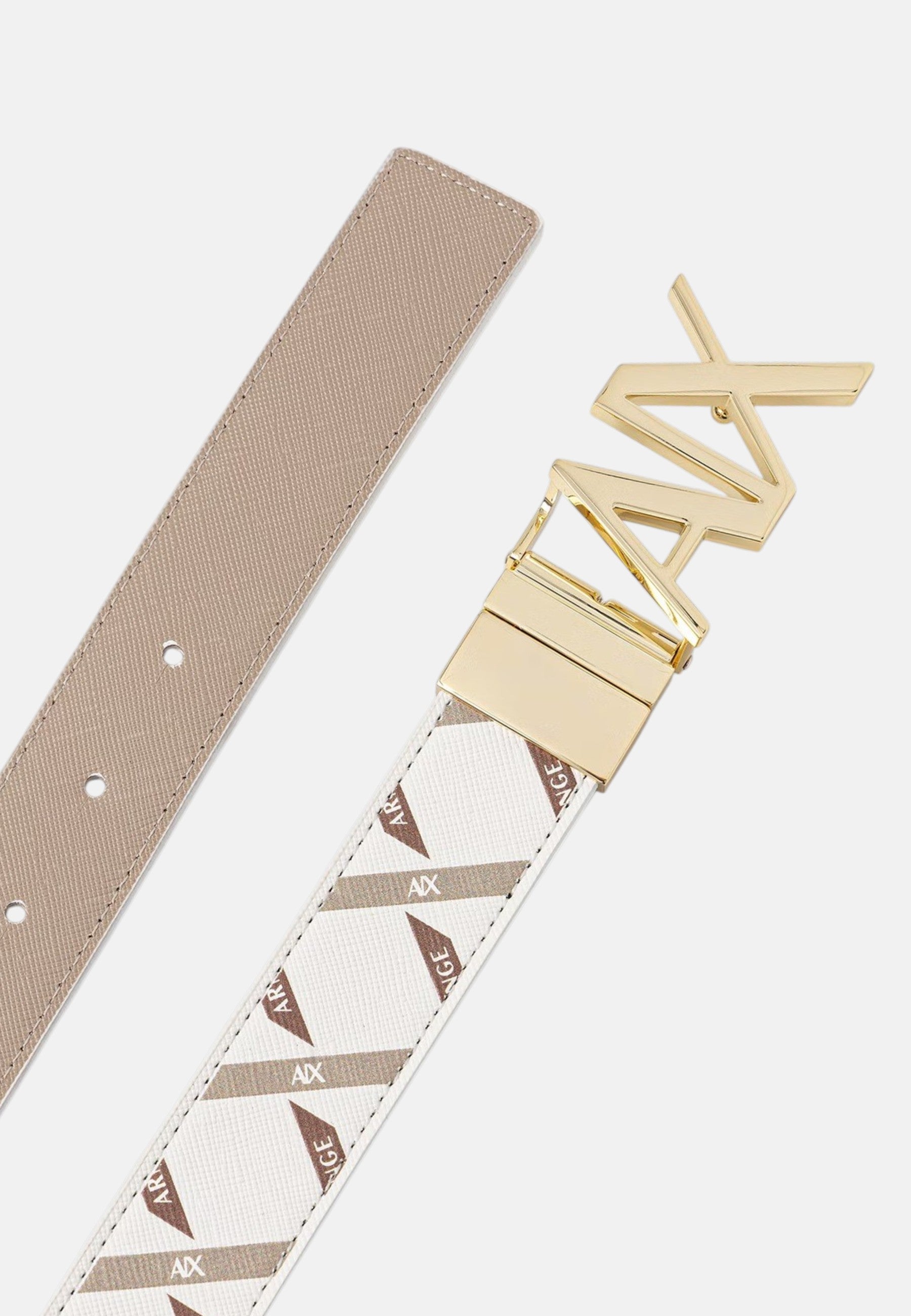 Armani Exchange Cintura reversibile bianca e beige da donna Off White/sand