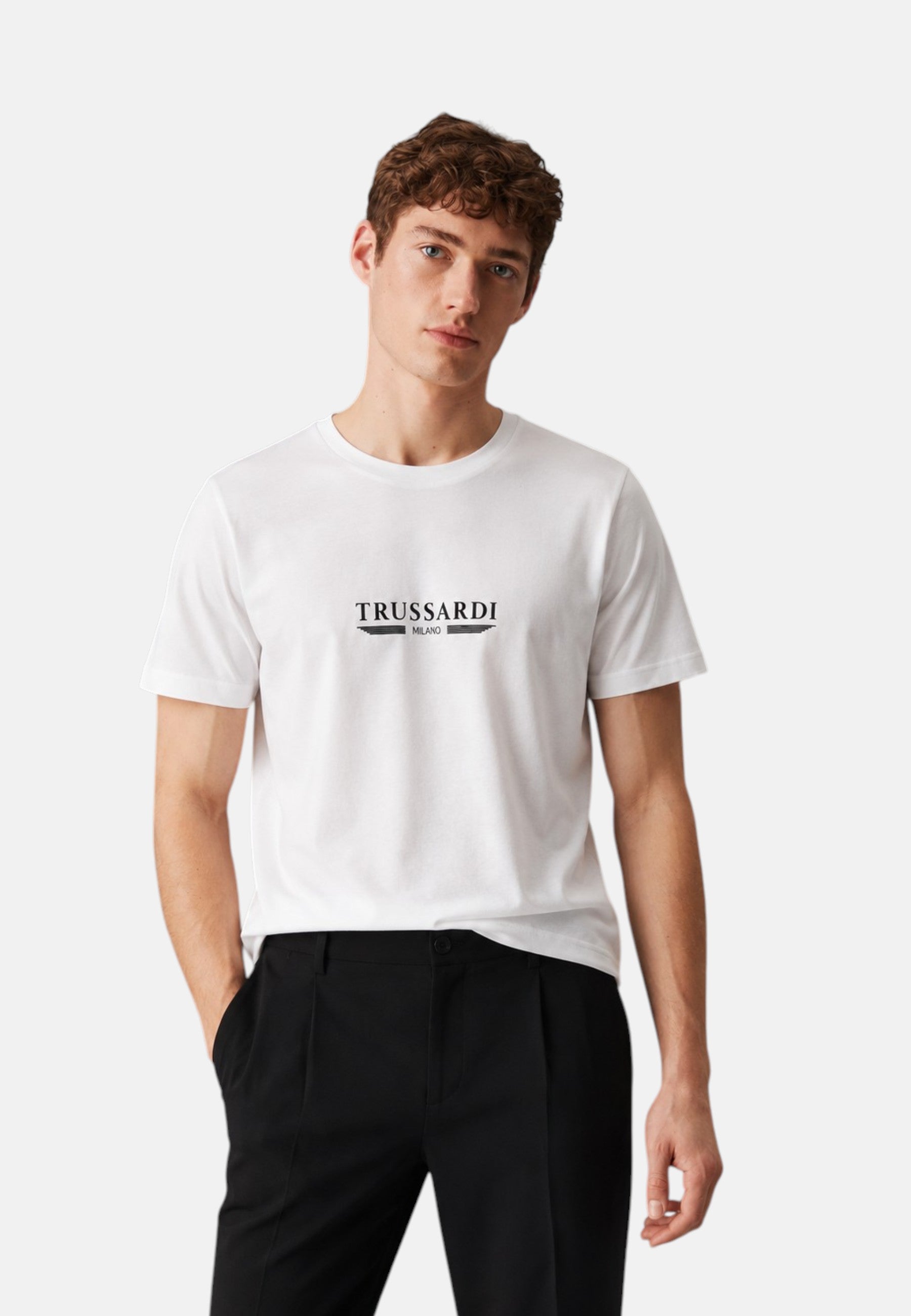 T-Shirt Uomo Trussardi Maglia Casual in Cotone con Logo White
