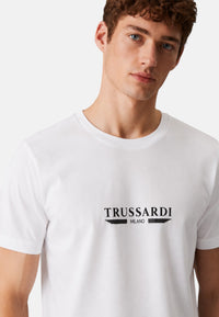 T-Shirt Uomo Trussardi Maglia Casual in Cotone con Logo White