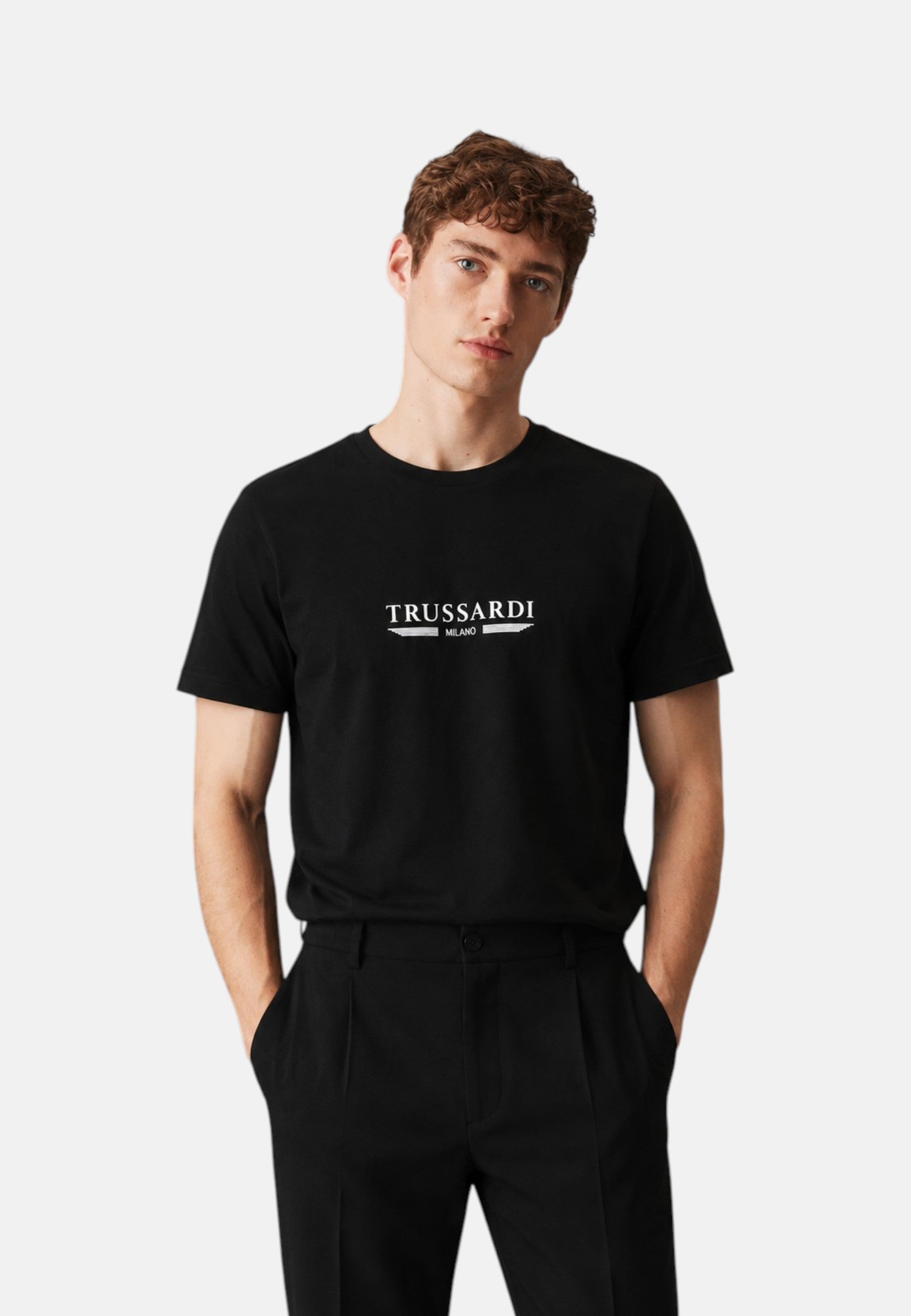 T-Shirt Uomo Trussardi Maglia Casual in Cotone con Logo Black