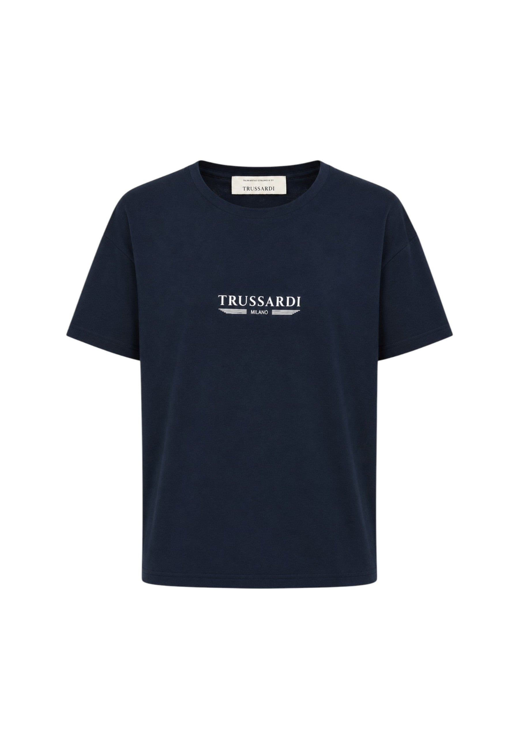T-Shirt Uomo Trussardi Maglia Casual in Cotone con Logo Navy