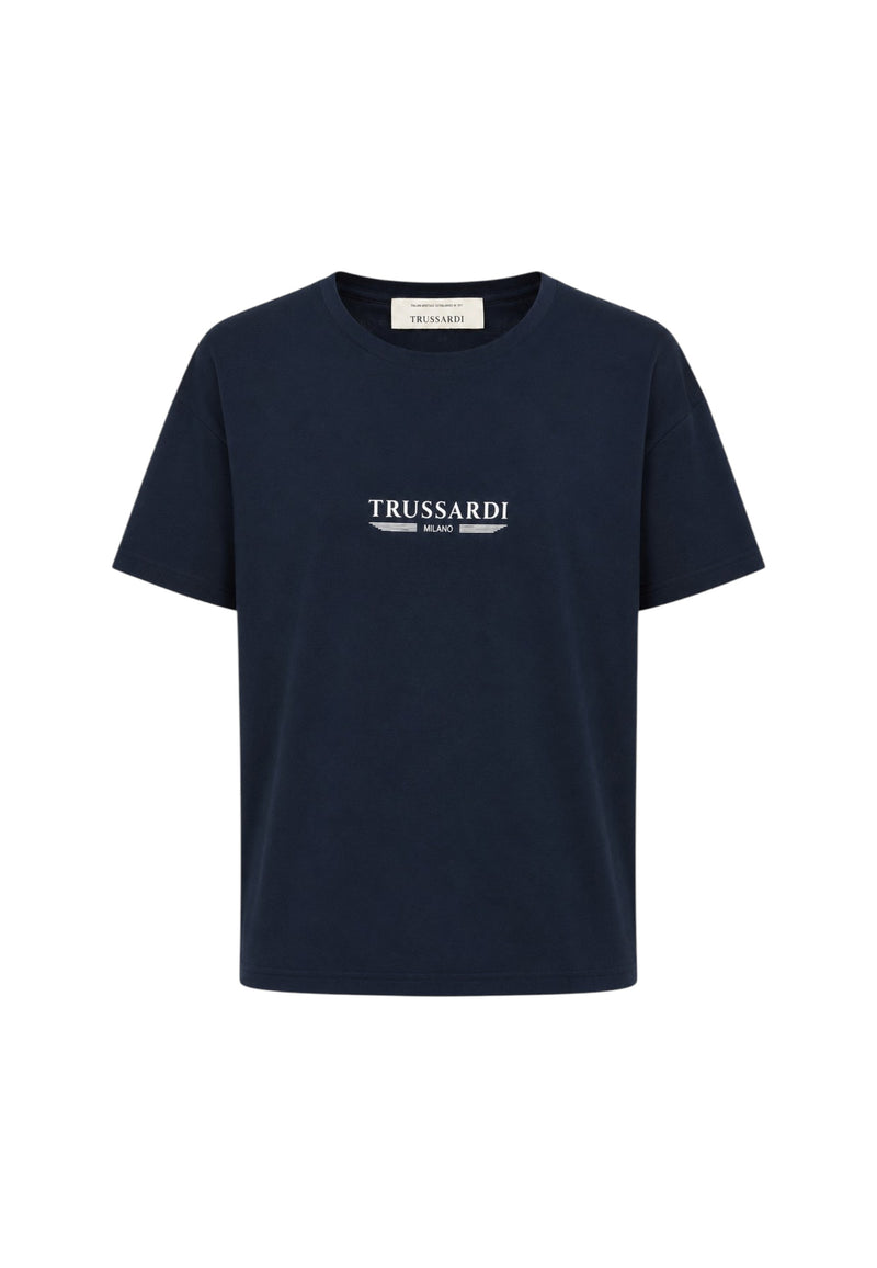 T-Shirt Uomo Trussardi Maglia Casual in Cotone con Logo Navy