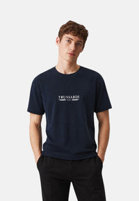 T-Shirt Uomo Trussardi Maglia Casual in Cotone con Logo Navy