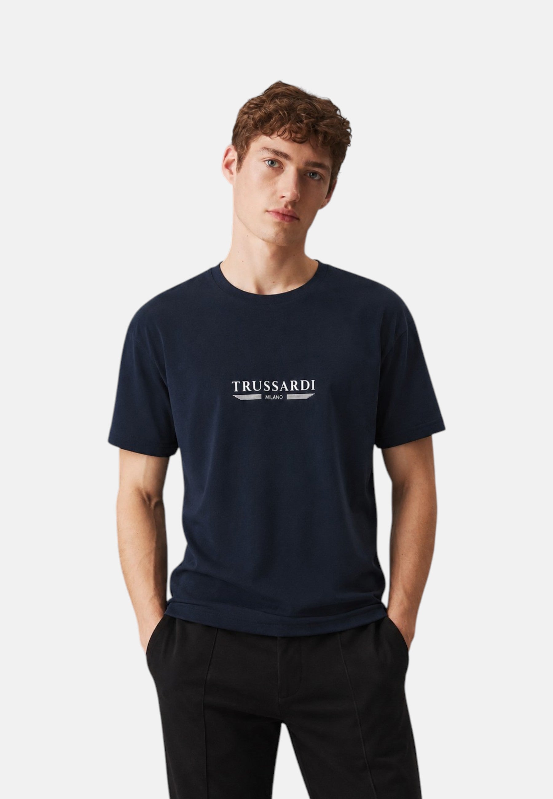 T-Shirt Uomo Trussardi Maglia Casual in Cotone con Logo Navy