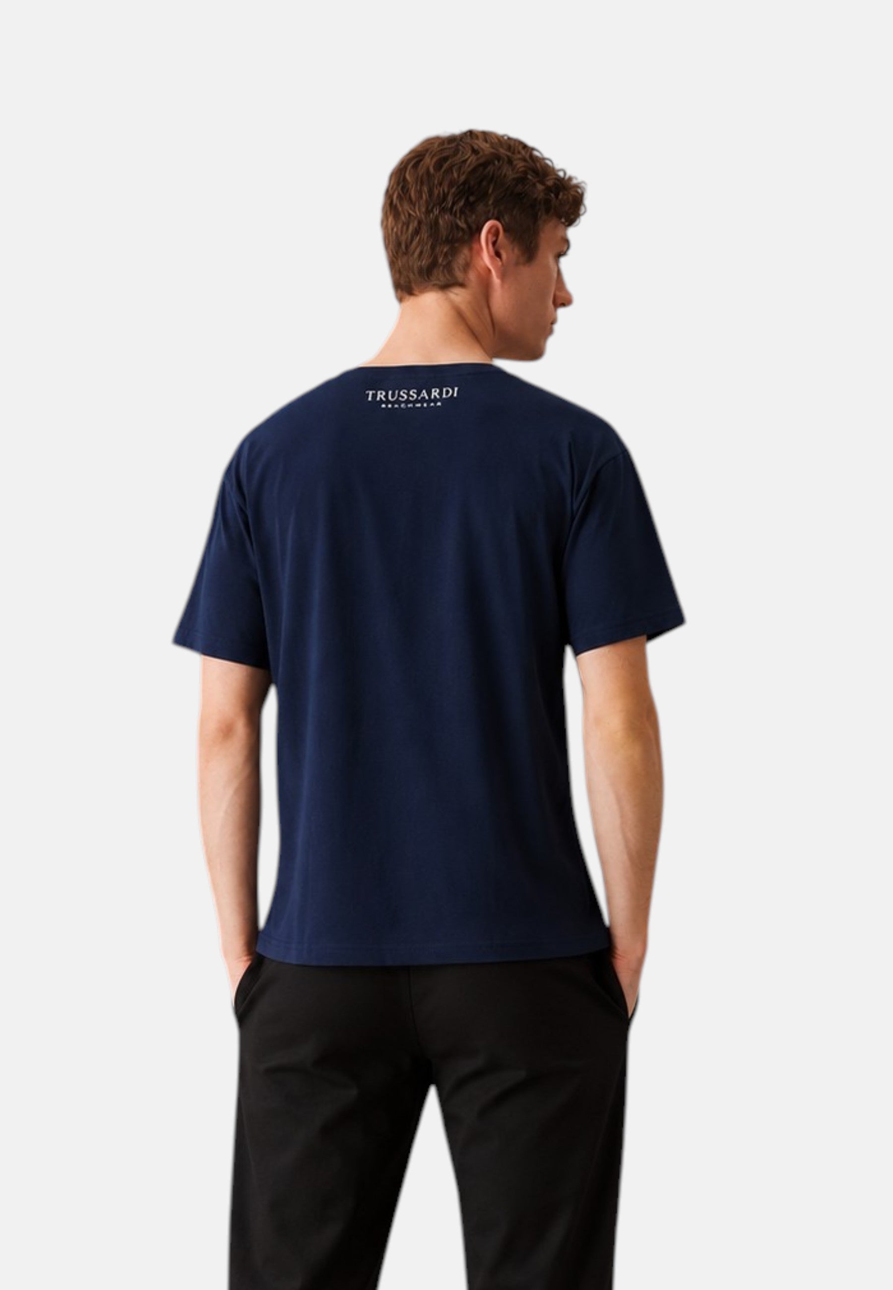 T-Shirt Uomo Trussardi Maglia Casual in Cotone con Logo Navy