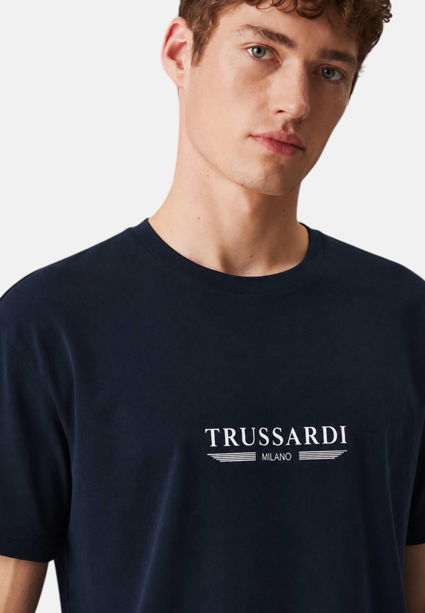 T-Shirt Uomo Trussardi Maglia Casual in Cotone con Logo Navy