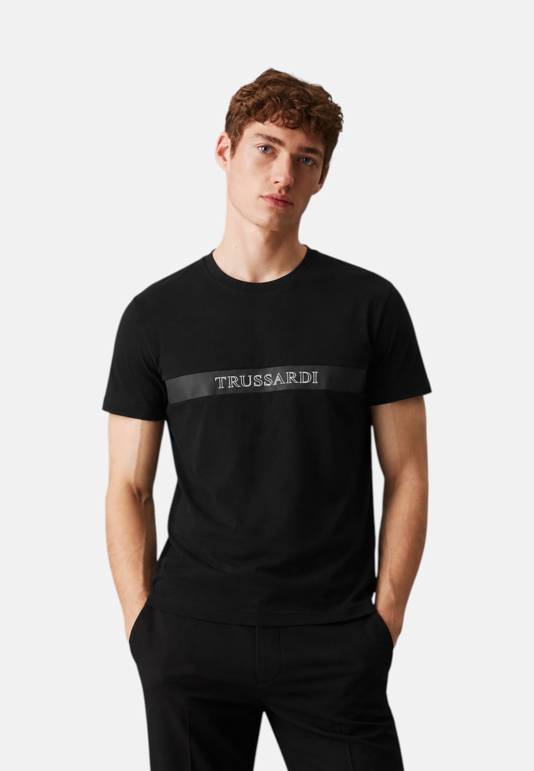 T-Shirt Uomo Trussardi Maglia Casual in Cotone con Logo Black