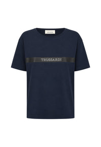 T-Shirt Uomo Trussardi Maglia Casual in Cotone con Logo Navy