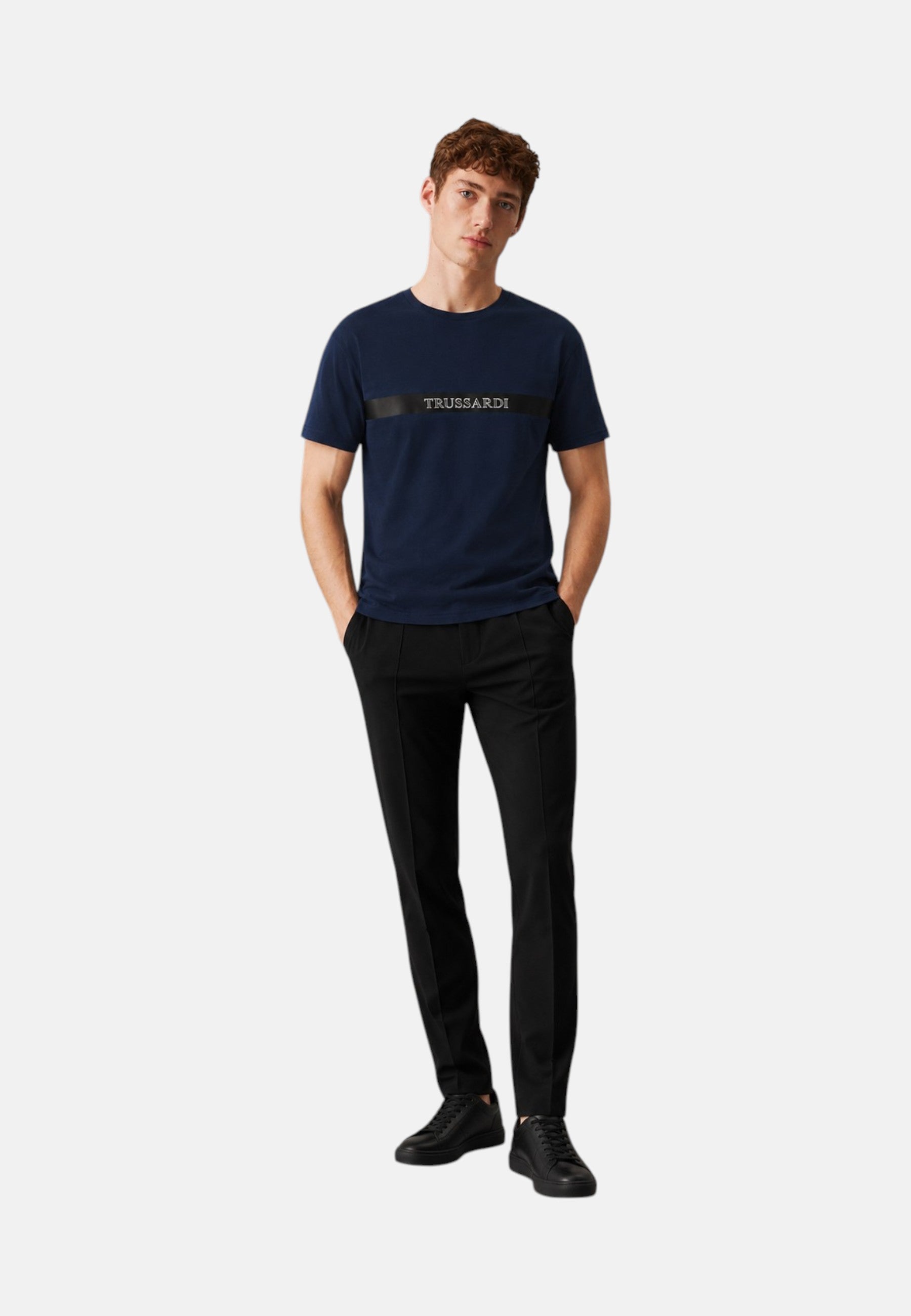 T-Shirt Uomo Trussardi Maglia Casual in Cotone con Logo Navy