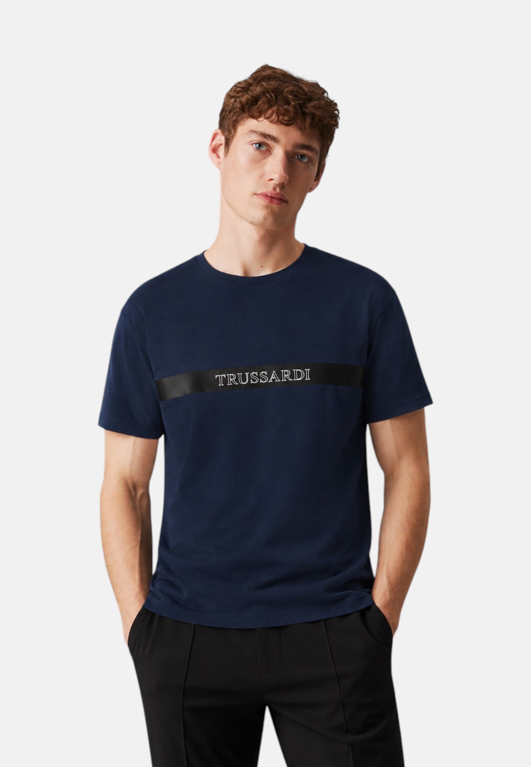 T-Shirt Uomo Trussardi Maglia Casual in Cotone con Logo Navy