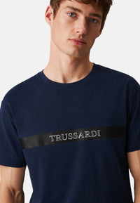 T-Shirt Uomo Trussardi Maglia Casual in Cotone con Logo Navy