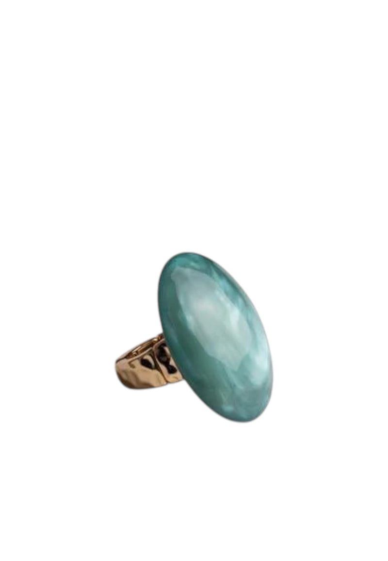 Anello elastico in metallo con pietra ovale in acrilico marmorizzata blu Oro/blu