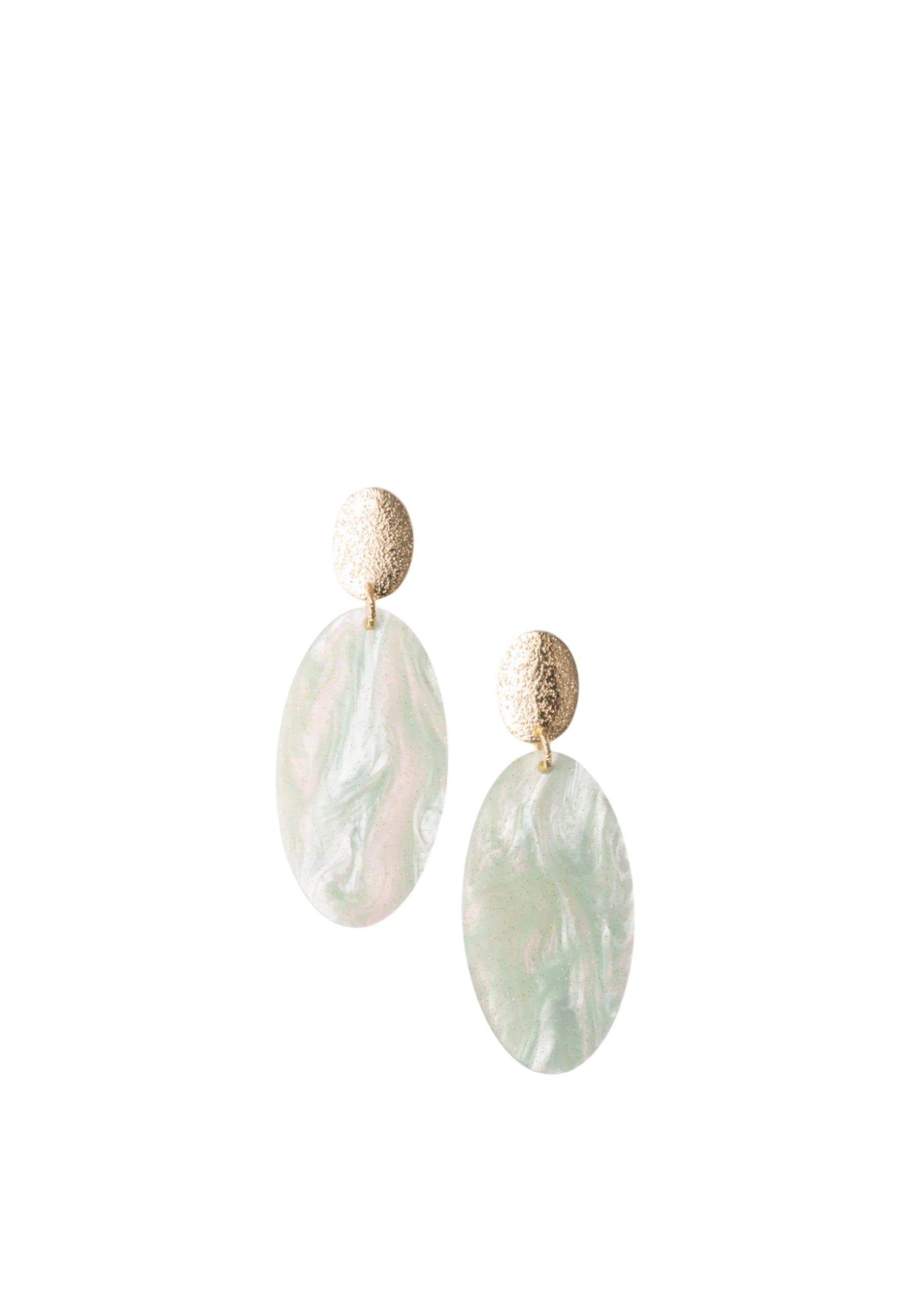 Orecchini pendenti con pietra ovale in acrilico verde Oro/celeste