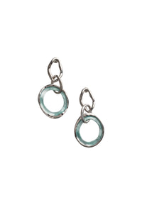 Orecchini pendenti con catena a base circolare smaltata celeste Silver/blu