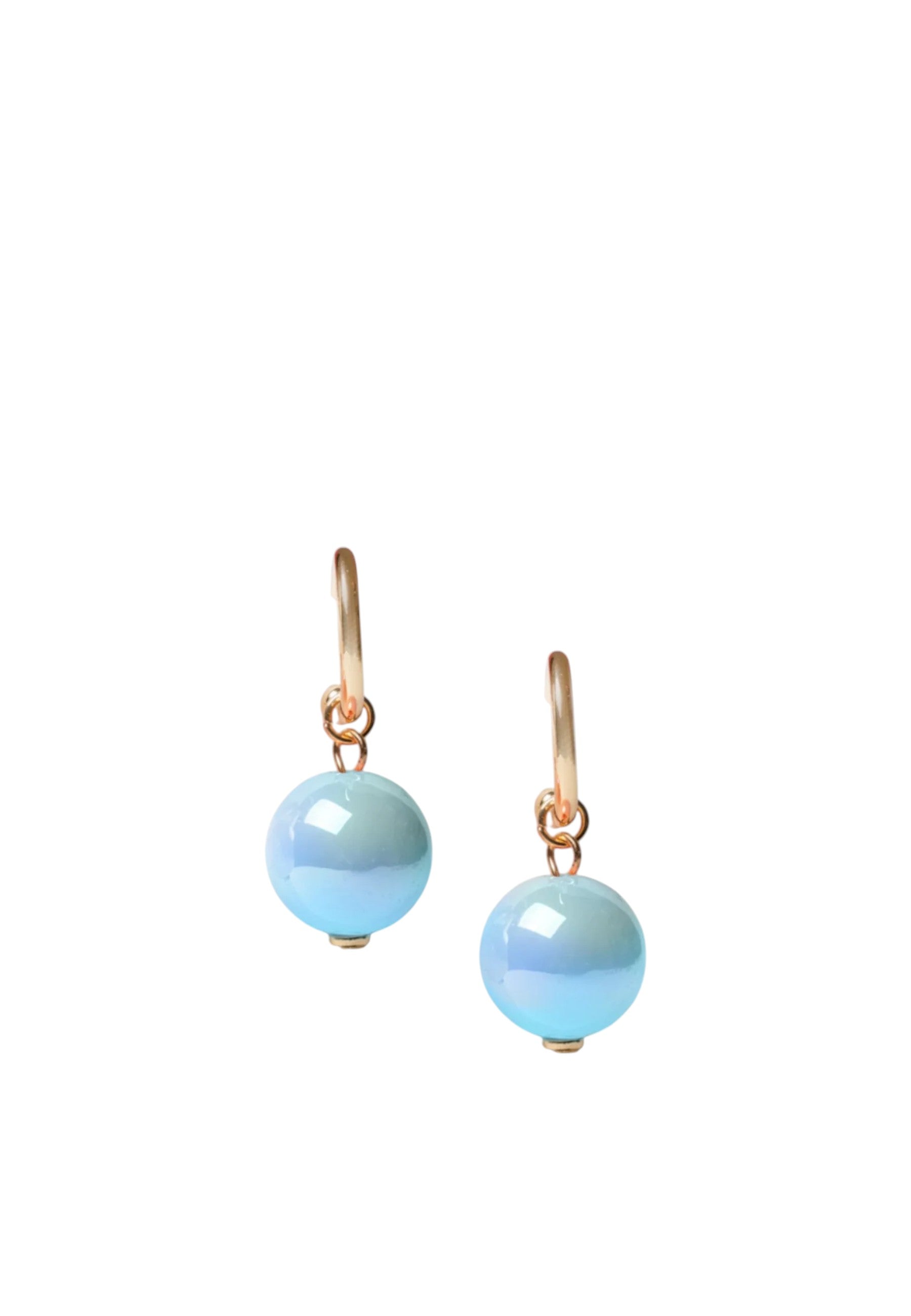 Orecchini a cerchietto con sfera lucida pendente in acrilico azzurra Oro/blu