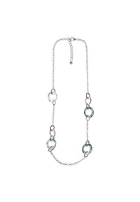 Collana lunga a catena con design circolare forato smaltato celeste Silver/celeste