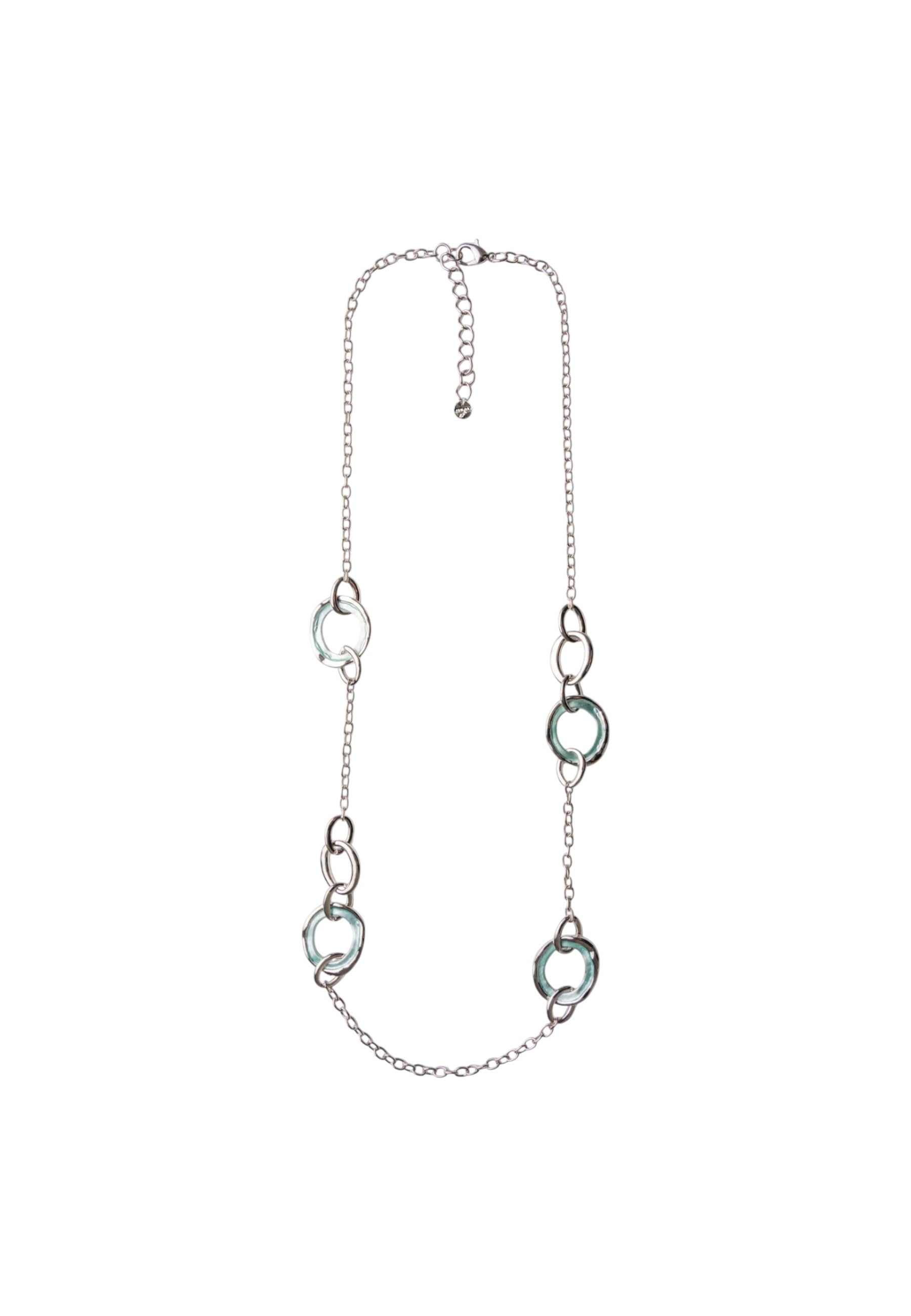 Collana lunga a catena con design circolare forato smaltato celeste Silver/celeste