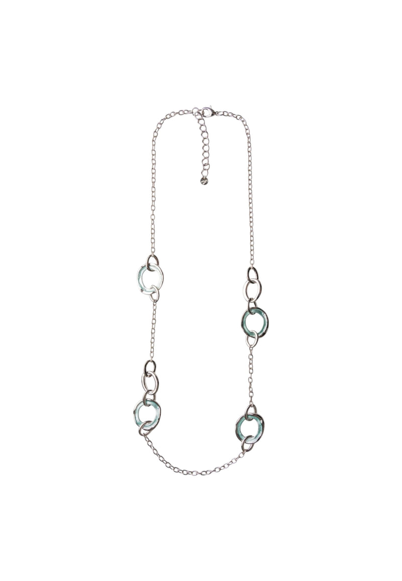 Collana lunga a catena con design circolare forato smaltato celeste Silver/celeste
