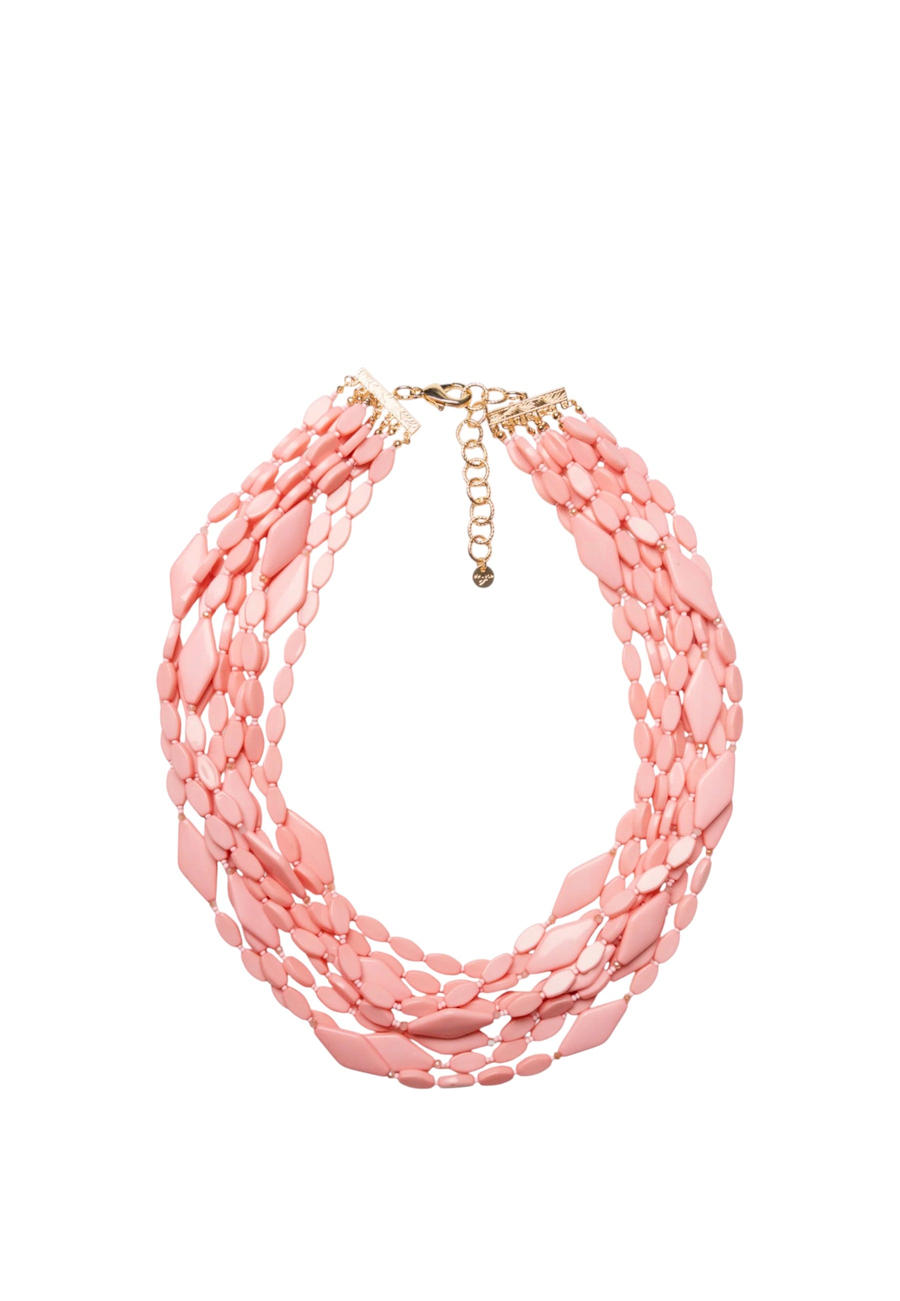 Collana multi filo con pietre in acrilico rosa Rosa