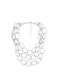 Collana multi fili strutturata con pietre in vetro grigio Celeste