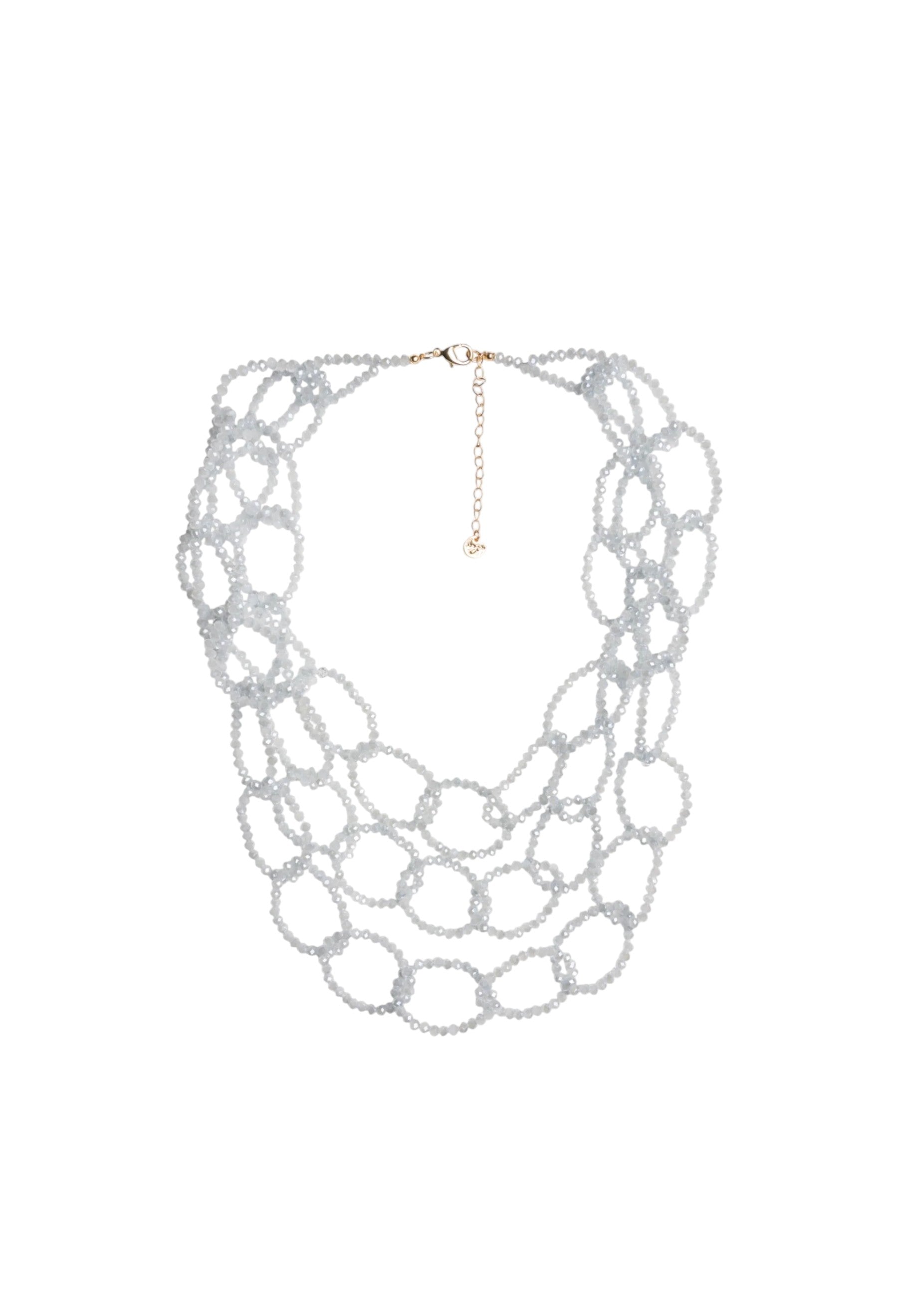 Collana multi fili strutturata con pietre in vetro grigio Celeste